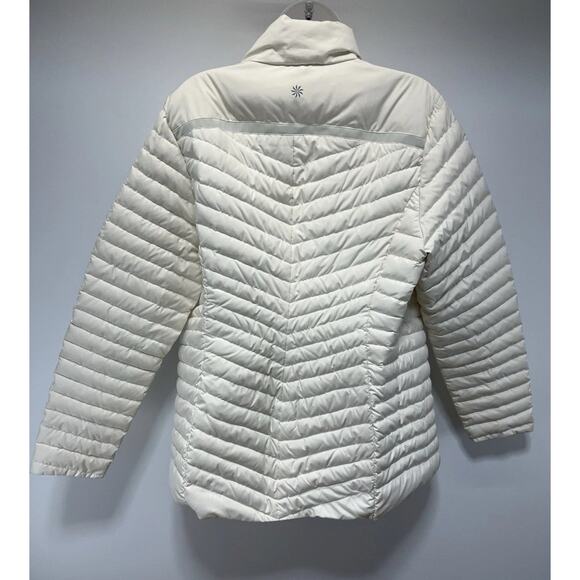 ATHLETA Women's Asymmetrical So Down Puffer Jacket in Ivory size XL with Pockets - Picture 5 of 8